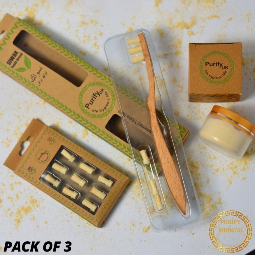 Complete Miswak Kit | Brush, Powder & 9 Heads (100% Natural Peelu Miswak)