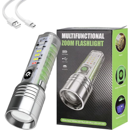 Multifunctional Rechargeable Flashlight, Zoom Focus | Magnetic Base | Waterproof | 8 Light Modes