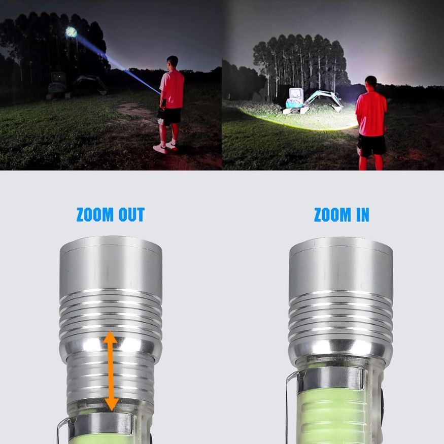 Multifunctional Rechargeable Flashlight, Zoom Focus | Magnetic Base | Waterproof | 8 Light Modes
