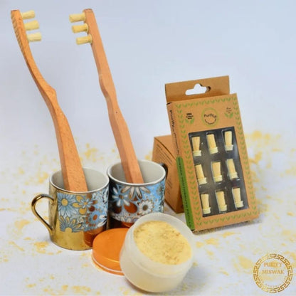 Complete Miswak Kit | Brush, Powder & 9 Heads (100% Natural Peelu Miswak)