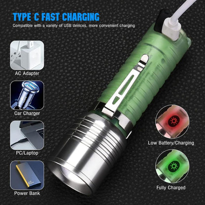 Multifunctional Rechargeable Flashlight, Zoom Focus | Magnetic Base | Waterproof | 8 Light Modes
