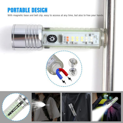 Multifunctional Rechargeable Flashlight, Zoom Focus | Magnetic Base | Waterproof | 8 Light Modes